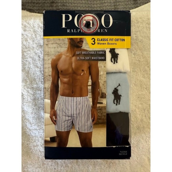 Polo Ralph Lauren Other - Polo Ralph Lauren 3 Pack Classic Fit Cotton‎ Woven Boxers Mens S White Blue NIB